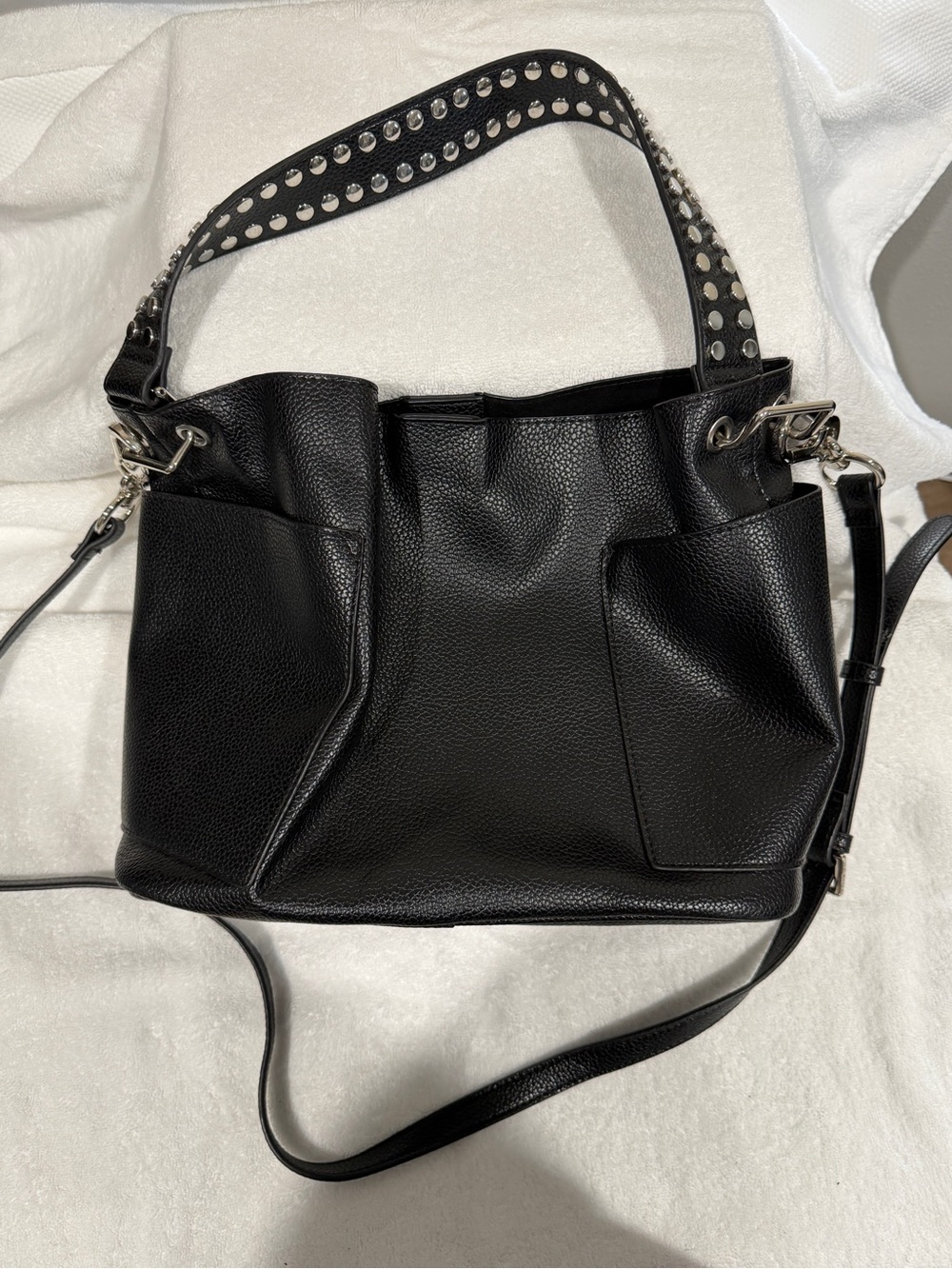 Steve Madden Black Stud-Trim Leather Shoulder Bag